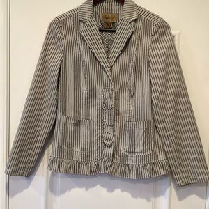 Peck & Peck Blue and White Pinstripe Cotton Blend Blazer Jacket Size 4 Ruffle